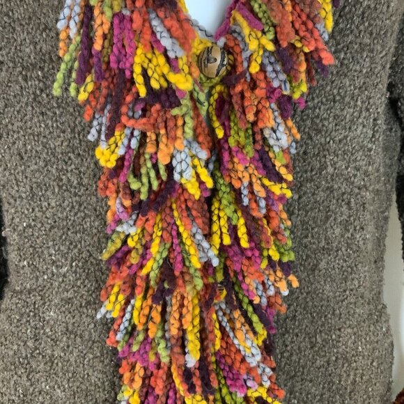 Pachamama Handmade Hoodie Cardigan Sweater Large Brown Fringed Chunky Wool - Picture 3 of 9